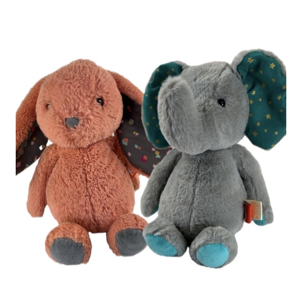 B Softies Set Of 2 Bunny Rabbit & Elephant Stuffed Animal Plush Toys Nursery 11"